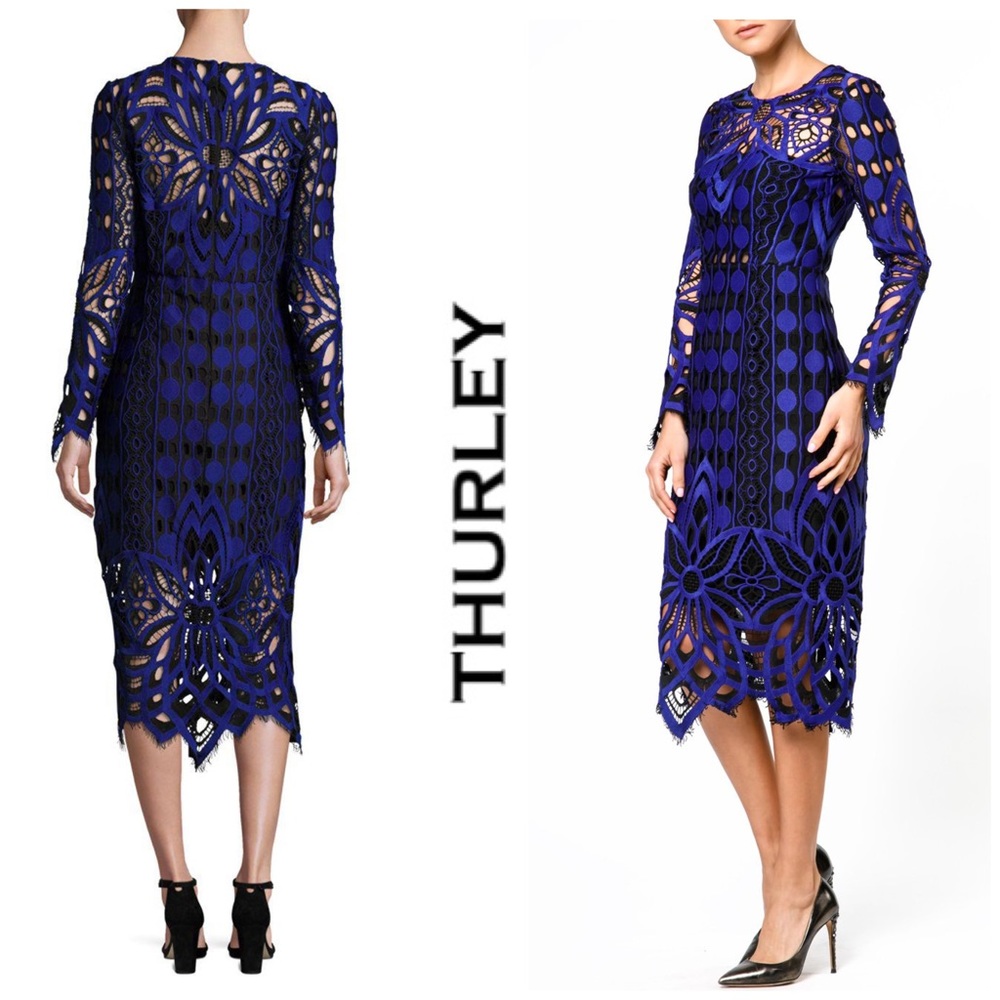 NWT Thurley Nightfall Lace Overlay Crochet Midi Sheath Dress - Picture 2 of 16